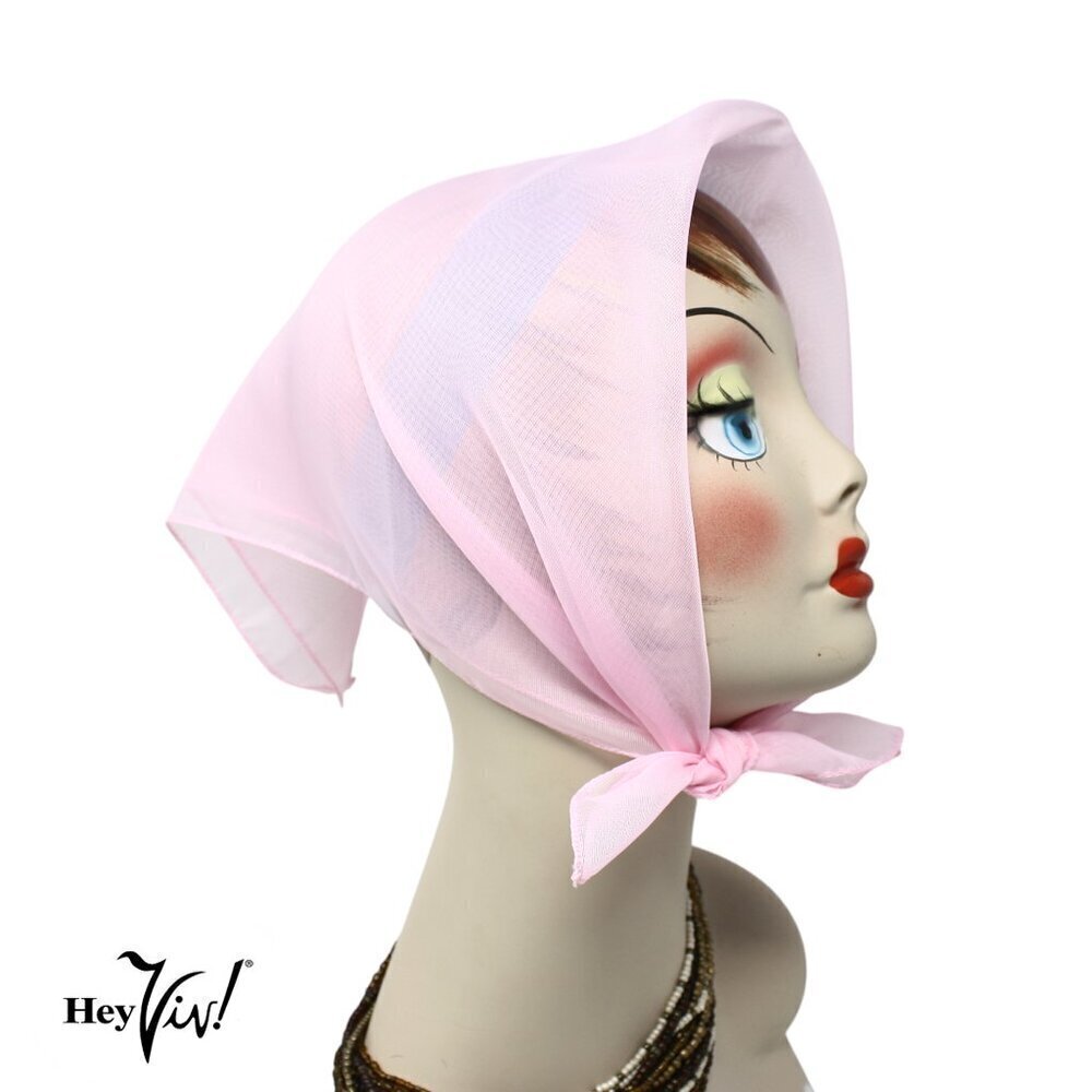 Light Pink Sheer Chiffon Scarf 50s Style for Head Neck  21" Square - Hey Viv